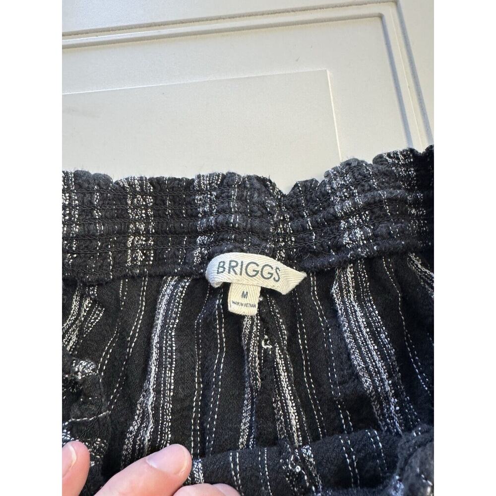 Briggs Shorts Women’s Medium Black Striped Elastic Waist Pockets Linen Blend - Picture 3 of 5